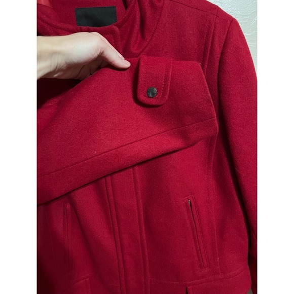 Talbots Red Hooded Wool Blend Coat 10 Toggle Button Snap Closure preppy work - Picture 3 of 10